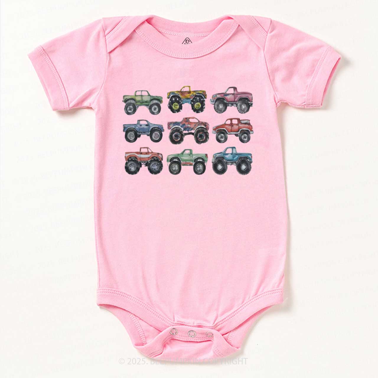 Retro Monster Trucks In A Row Bodysuit Beepumpkin
