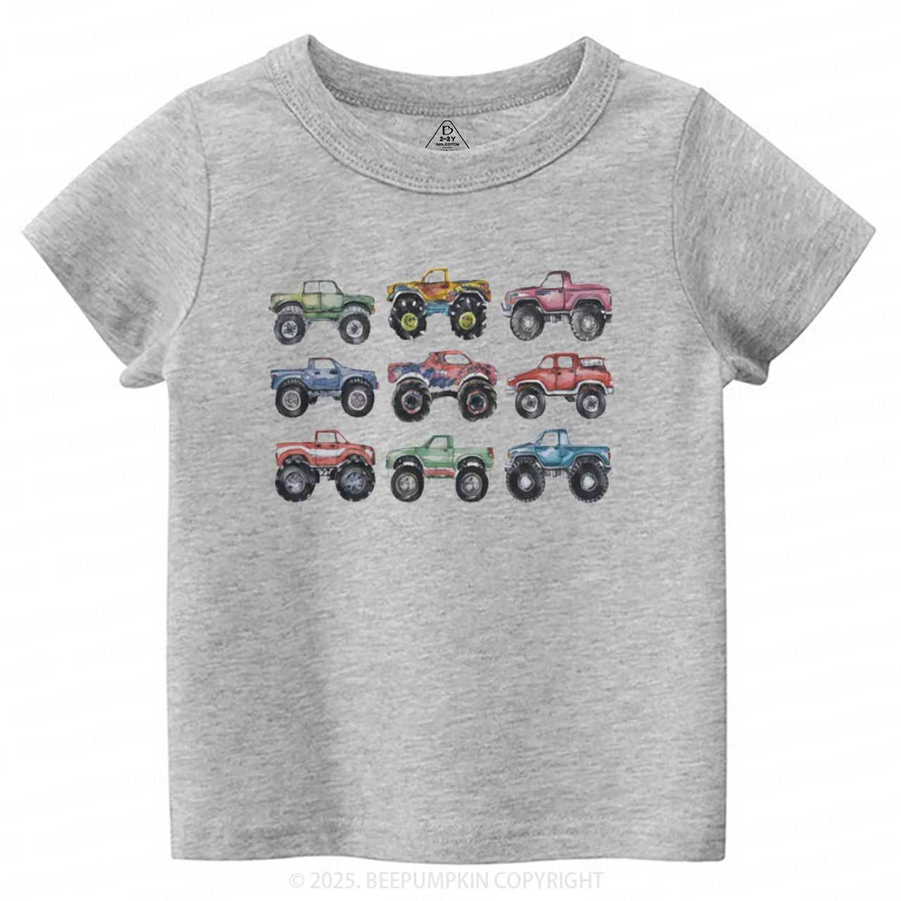 Retro Monster Trucks In A Row Toddler&Kid's Tees Beepumpkin