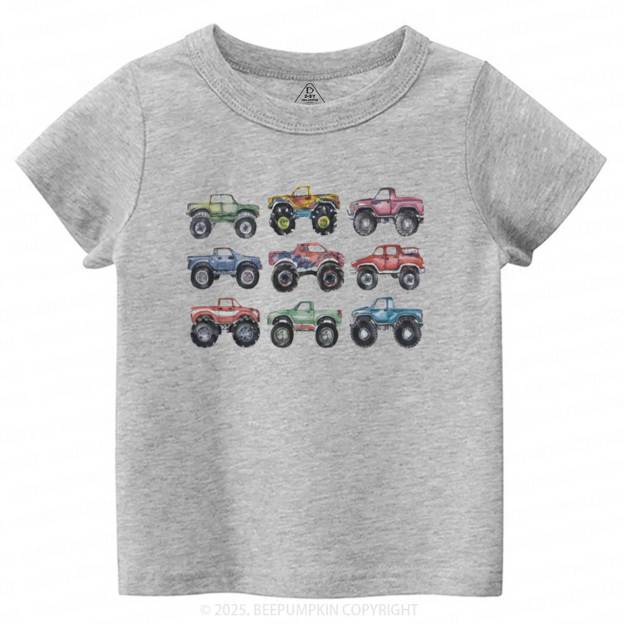 Retro Monster Trucks In A Row Toddler&Kid's Tees Beepumpkin