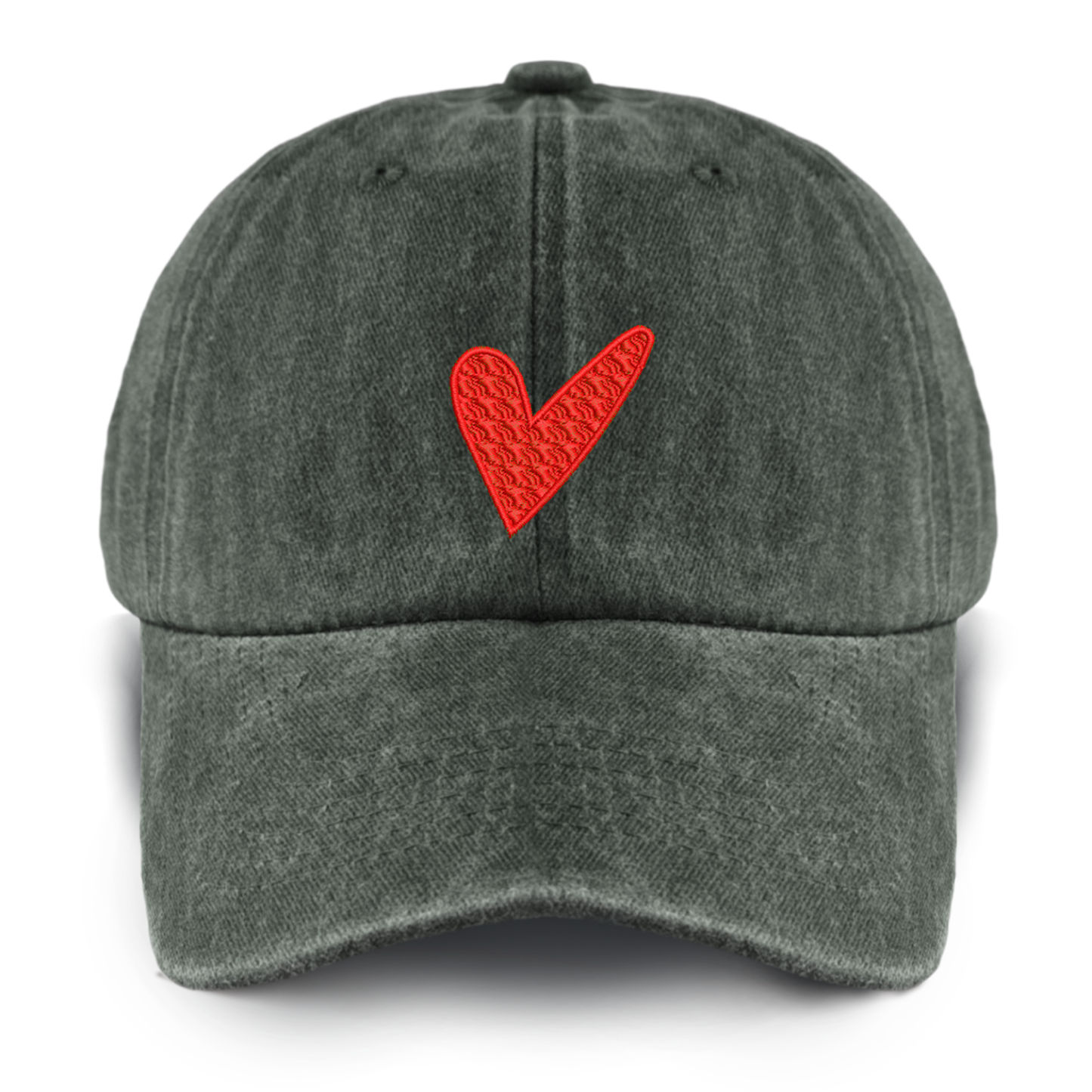 Red Love Heart Washed Baseball Cap For Kids