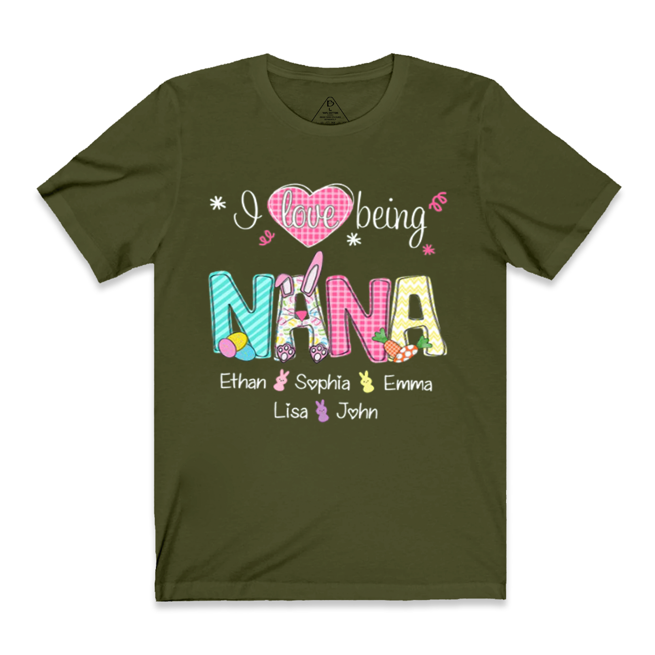 Personalized I Love Being Nana Easter Bunny And Grandkids Happy Easter T-Shirt