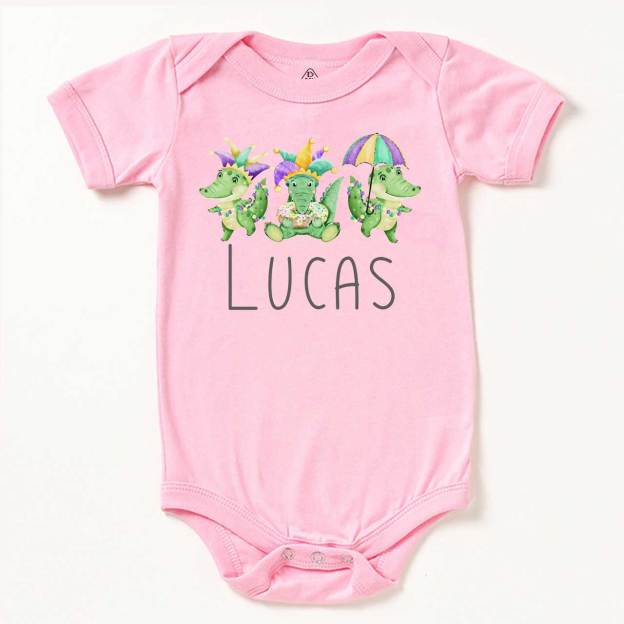 Personalized Mardi Gras Alligators Bodysuit Beepumpkin