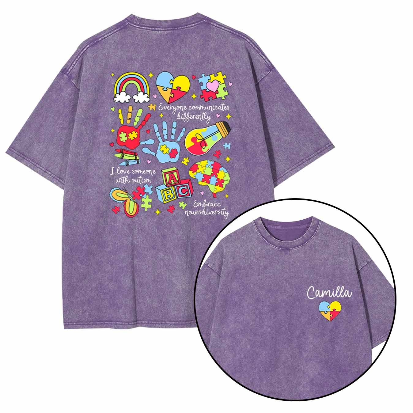 Personalized Autism Washed T-Shirts