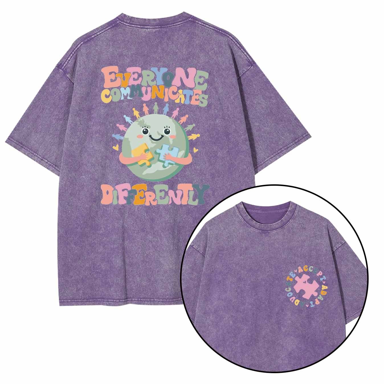 Everyone Communicates Differently Mama Washed T-Shirts