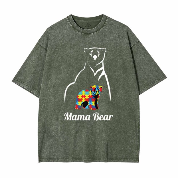Autism Mama Bear Washed T-Shirts