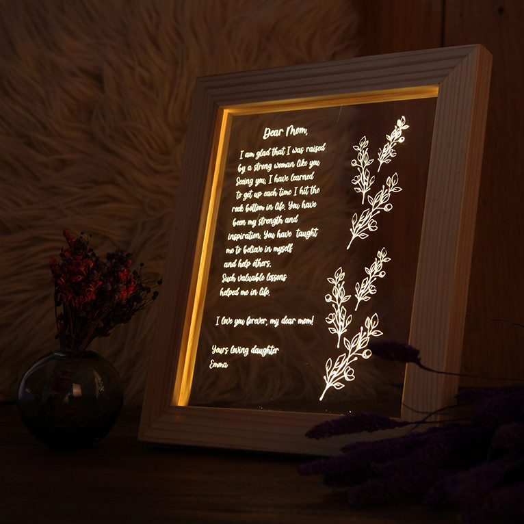 Personalized Beech Wood Photo Frame Night Light