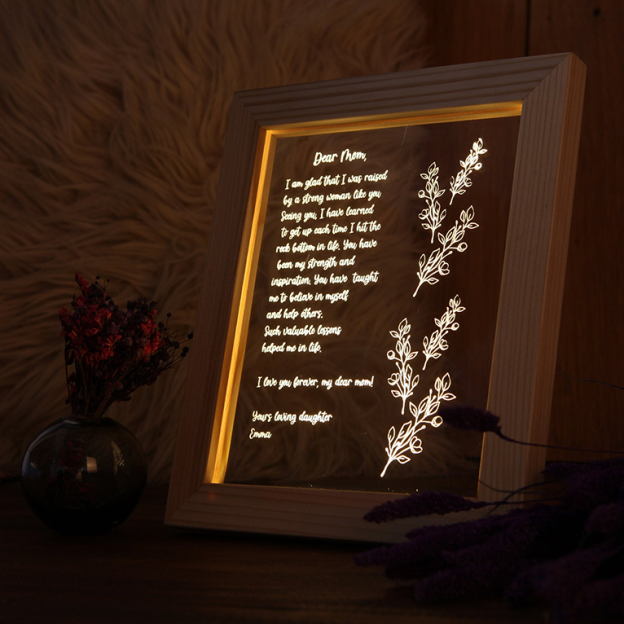 Personalized Beech Wood Photo Frame Night Light