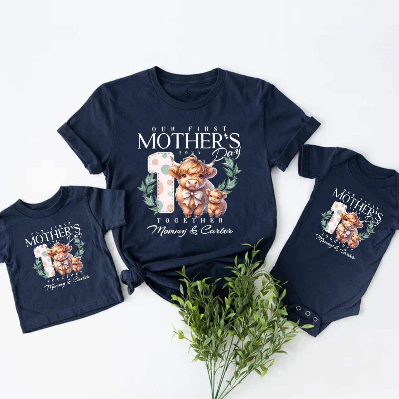 Personalized Highland Cow Our First Mother's Day Mom&Me Matching Tees