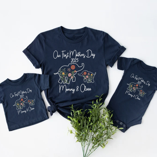 Personalized Flowers Elephant Mom&Me Matching Tees