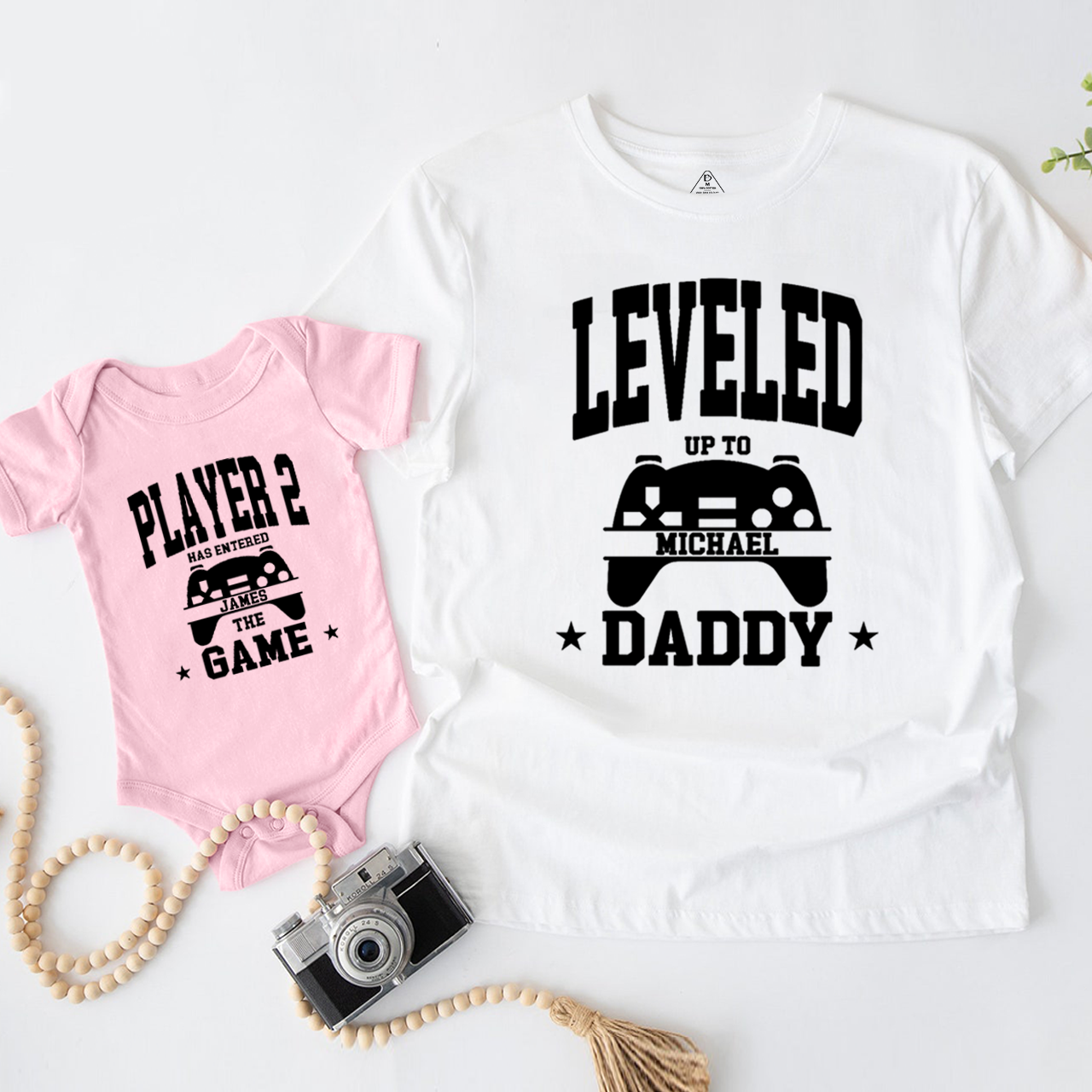 Personalized Leveled Up to Daddy Player 2 Dad&Me Matching Shirts