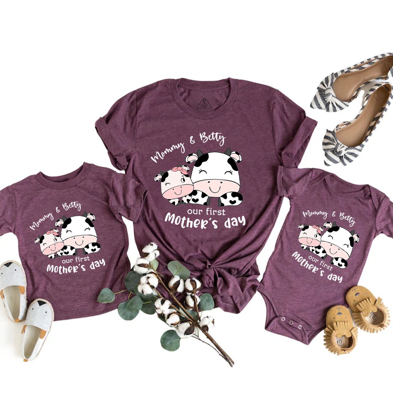Personalized Cows Celebrate Mother's Day Matching Tees