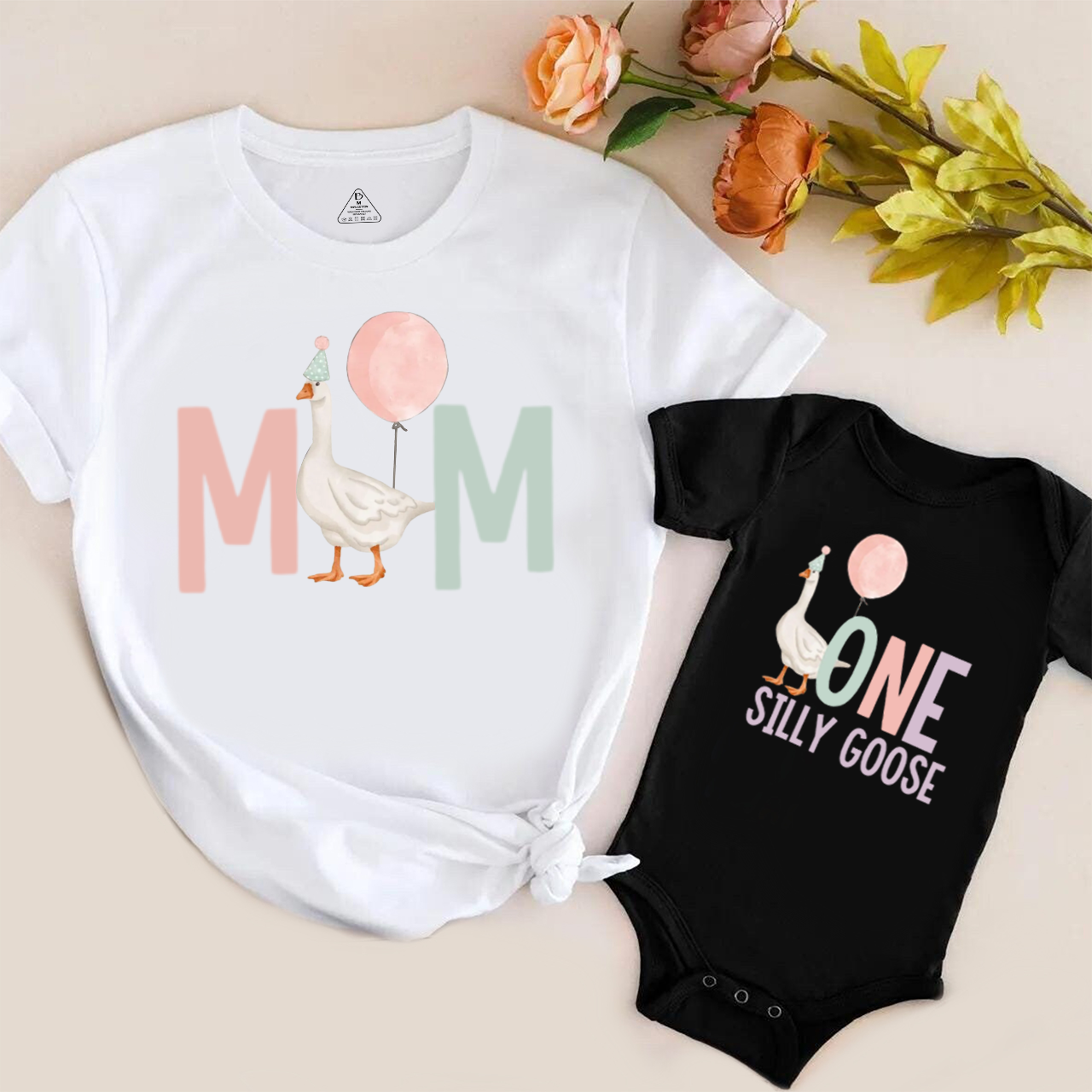 Personalized ONE Silly Goose Mom&Me Matching Tees