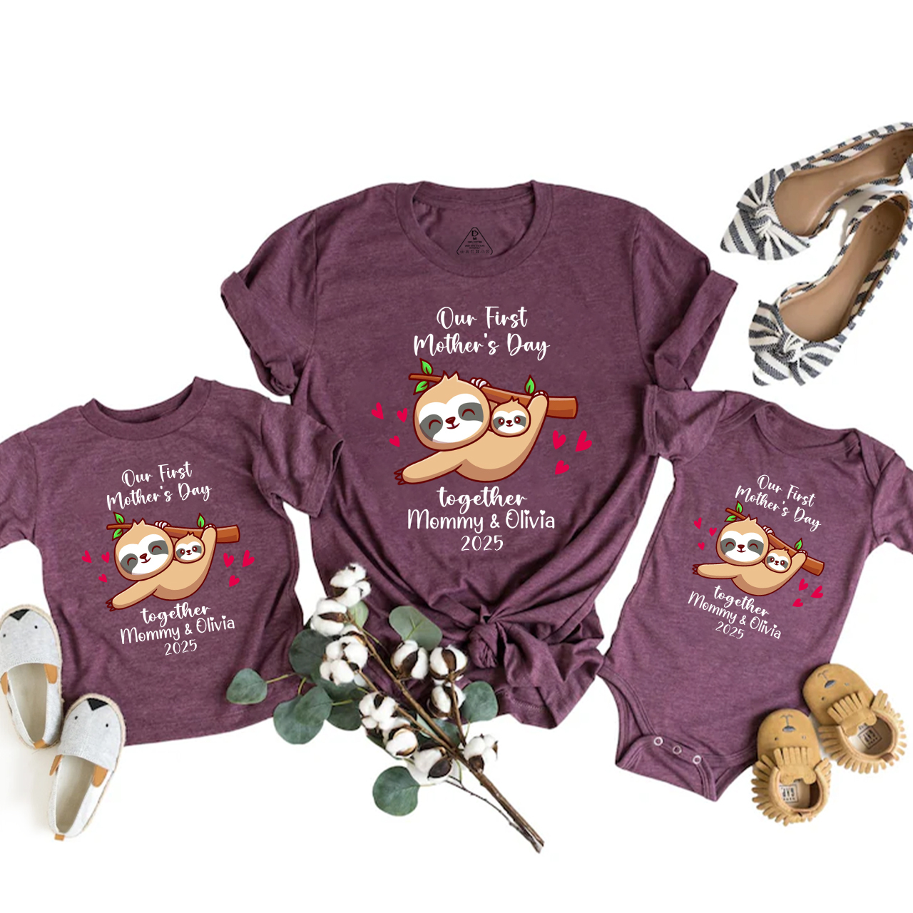 Personalized Funny Sloth 1st Mother's Day Mom&Me Matching Tees