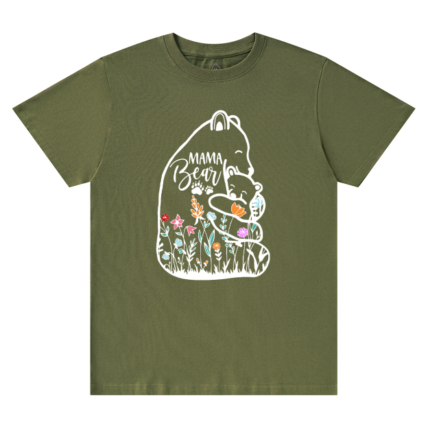 Cute Mama Bear And Baby With Wildflowers Tees