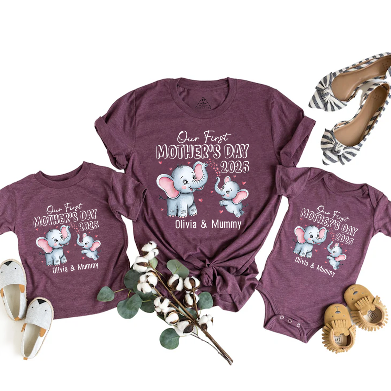 Personalised First Mothers Day Elephant Mom&Me Matching Tees