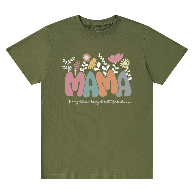 Personalized Floral Mom Shirt With Kids Names