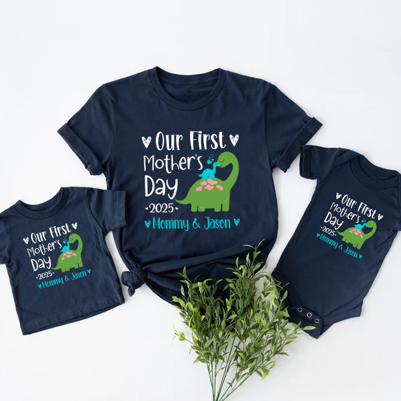 Personalized Our First Mothers Day Baby Dinosaur Mom&Me Matching Tees