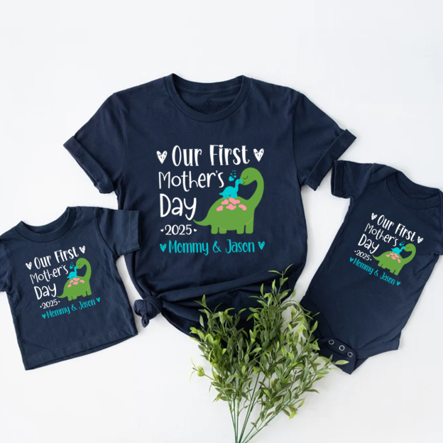 Personalized Our First Mothers Day Baby Dinosaur Mom&Me Matching Tees