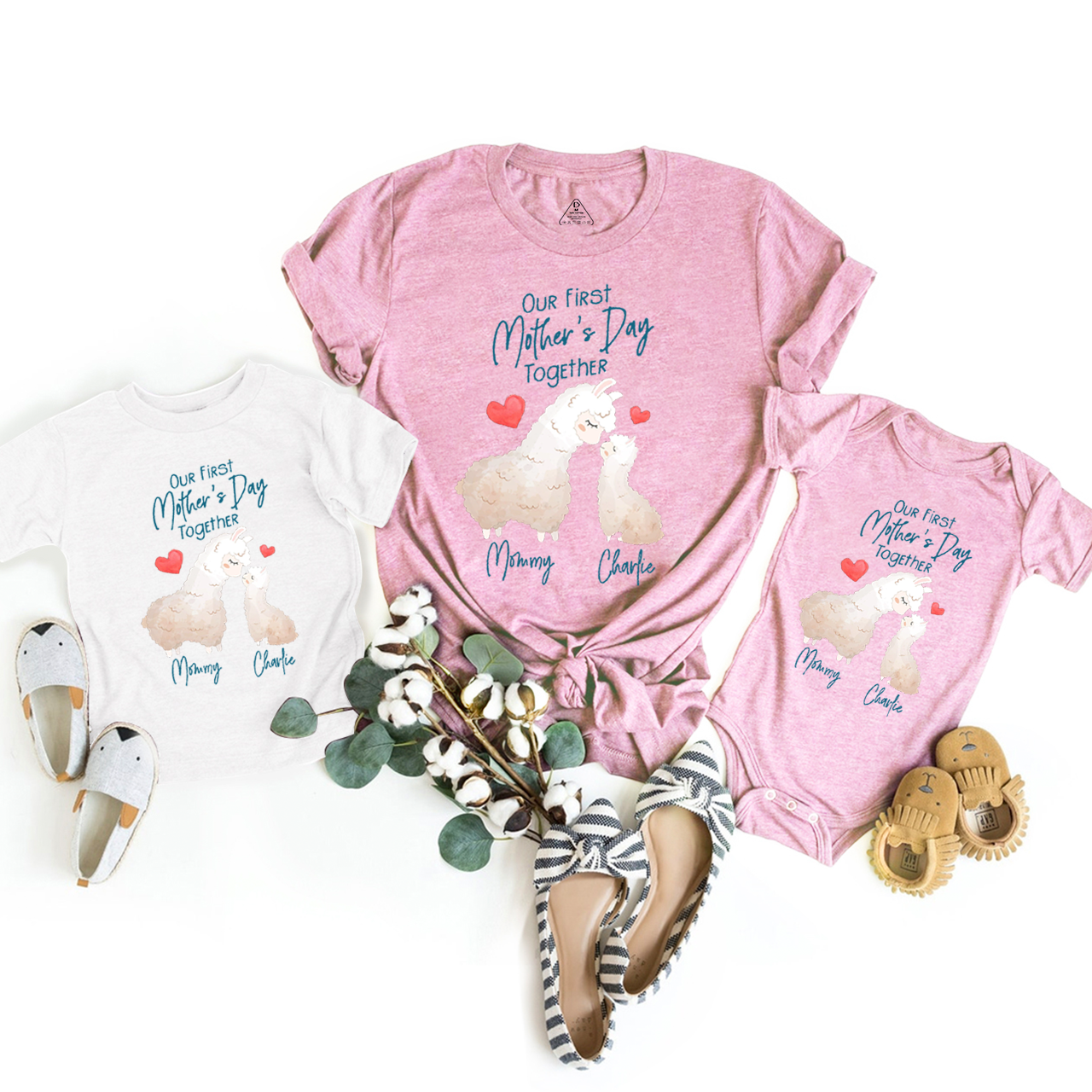 Personalized First Mother's Day Llamas Mom&Me Matching Tees