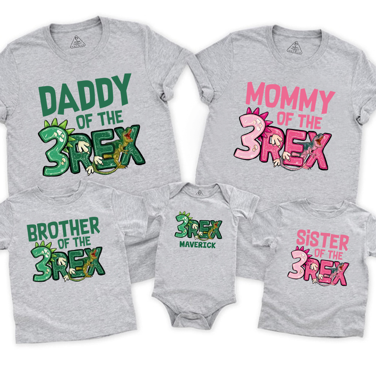 Personalized Three Rex Dinosaur Family Matching Tees Beepumpkin