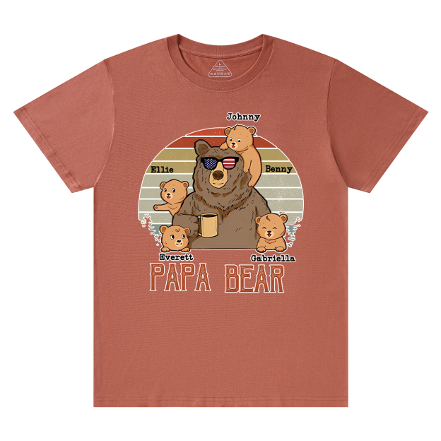 Personalized  Papa Bear And Kids Names T-Shirt 