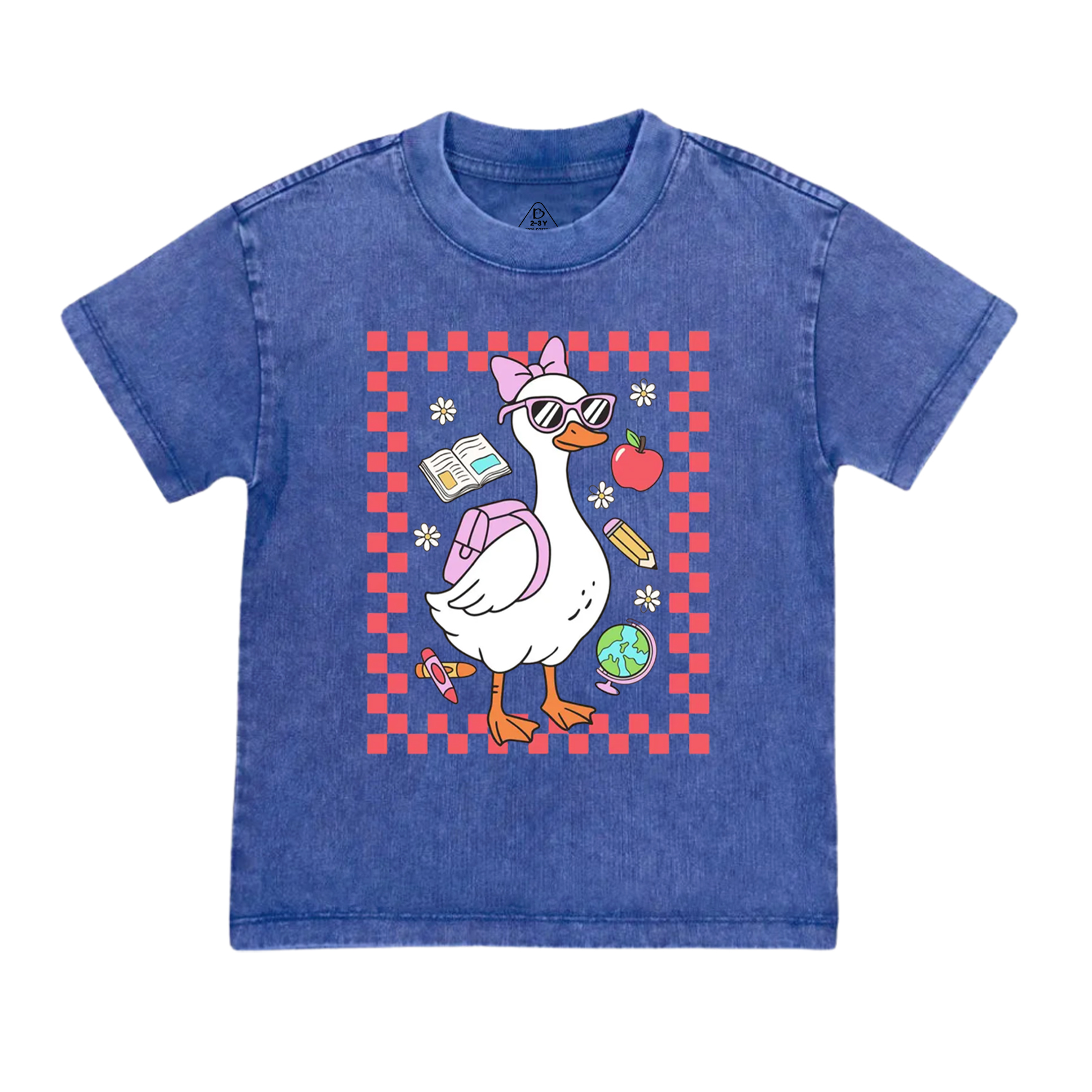 Back To School Girl Goose Toddler&Kids Washed Tees