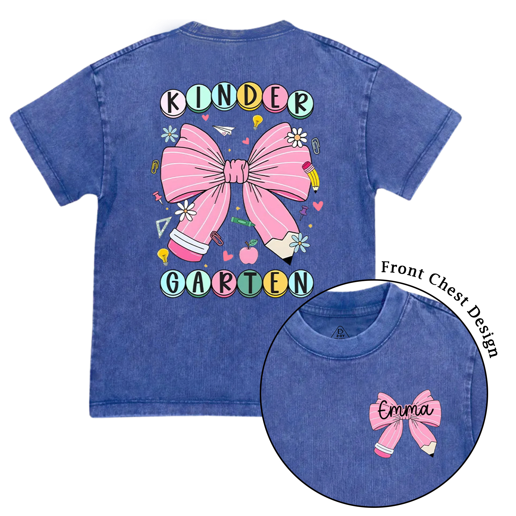 Personalized Back To School Bow Fireworks Toddler&Kids Washed Tees