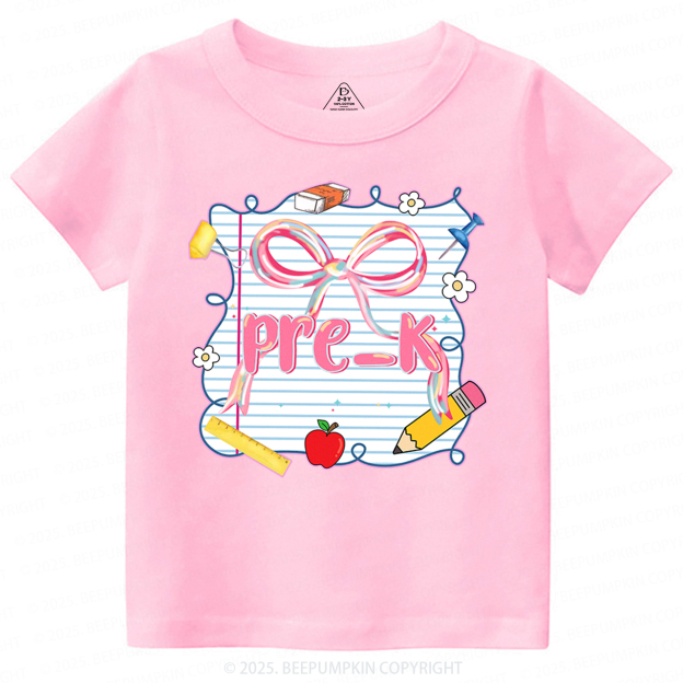 Personalized Preppy Pink Bow Toddler&Kid's Tees Beepumpkin 