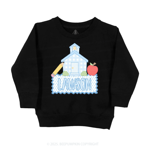 Personalized Blue Schoolhouse Kid's Sweatshirt