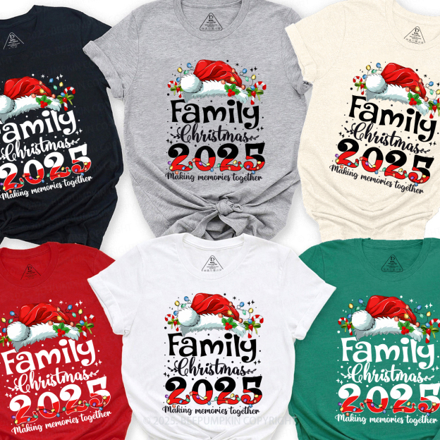 2025 Merry Christmas with colorful lights Family Matching T-Shirts Beepumpkin
