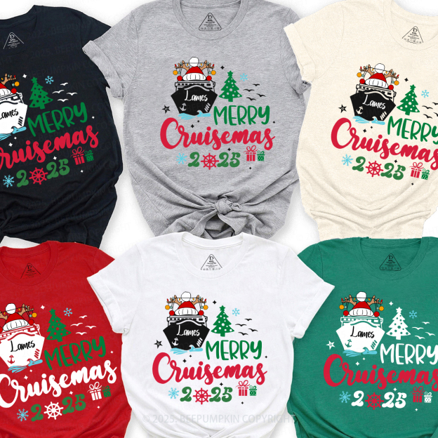 2025 Personalized Christmas Cruise Name Christmas Family Matching T-Shirts Beepumpkin