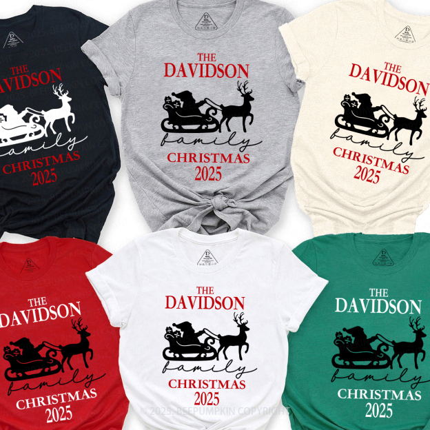 Personalized 2025 Santa Claus On The Sleigh Family Matching Shirts