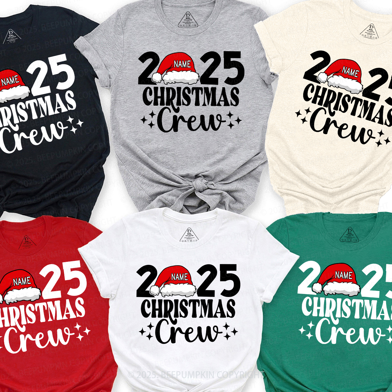 Personalized Christmas Crew 2025 Name On Santa Hat Shirts