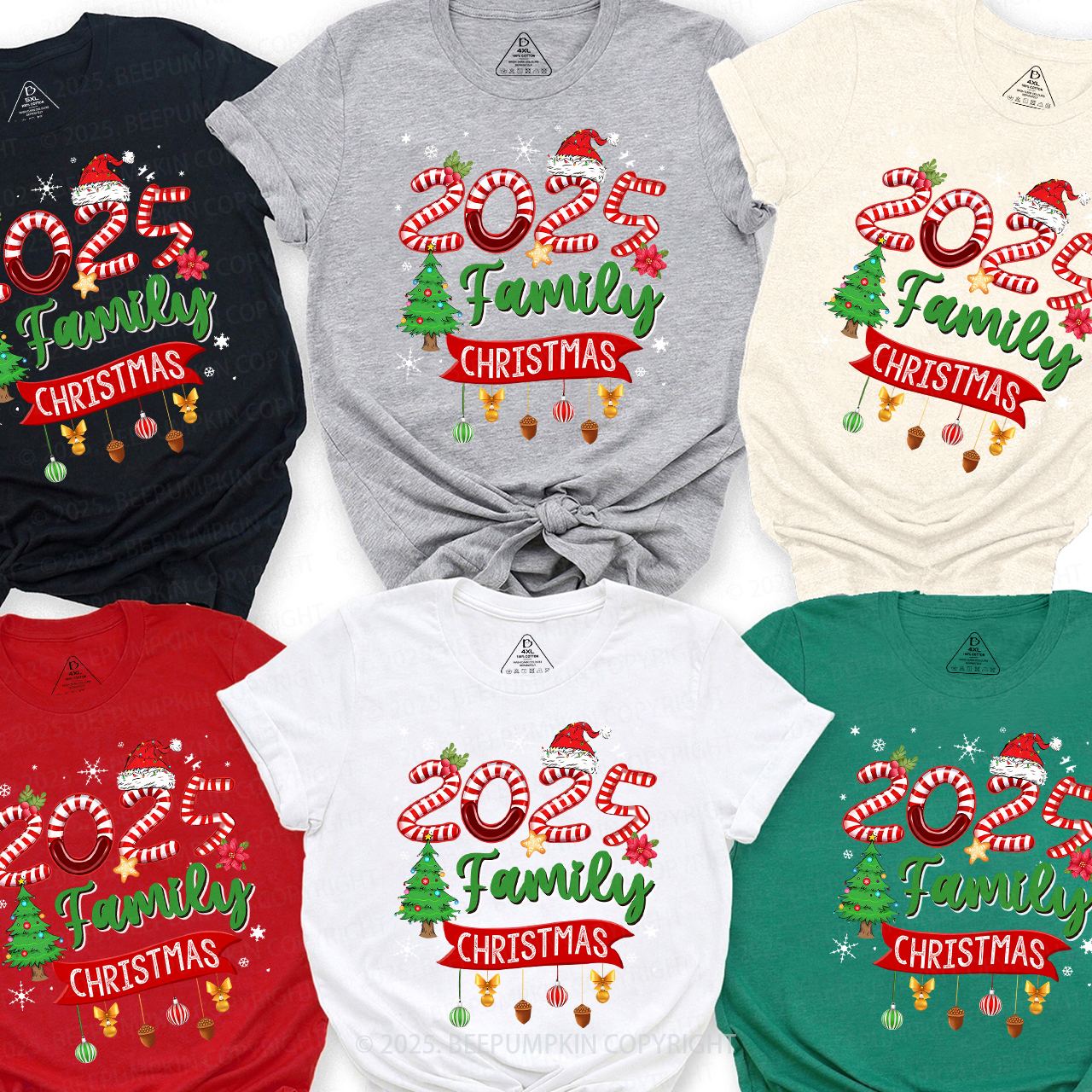 2025 Light Tree Christmas Shirt Family Matching T-Shirts