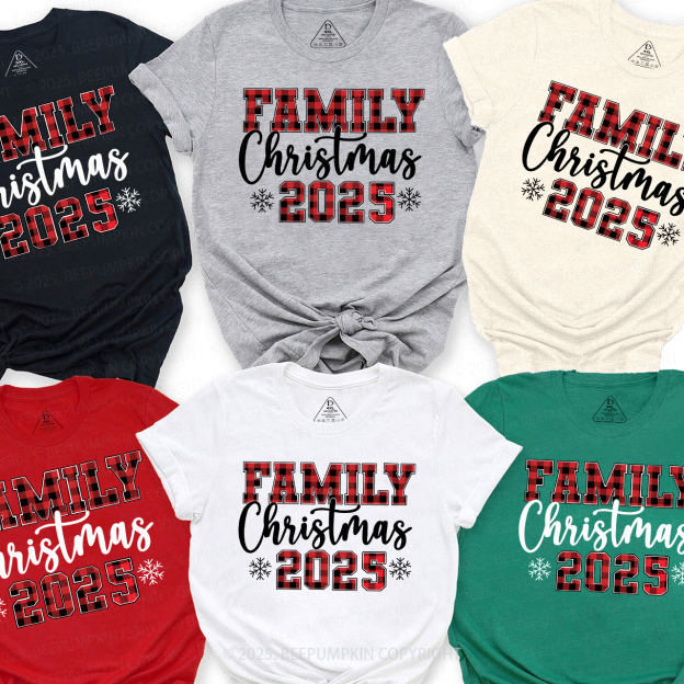 Red plaid Letter 2025 Family Matching T-Shirts Beepumpkin