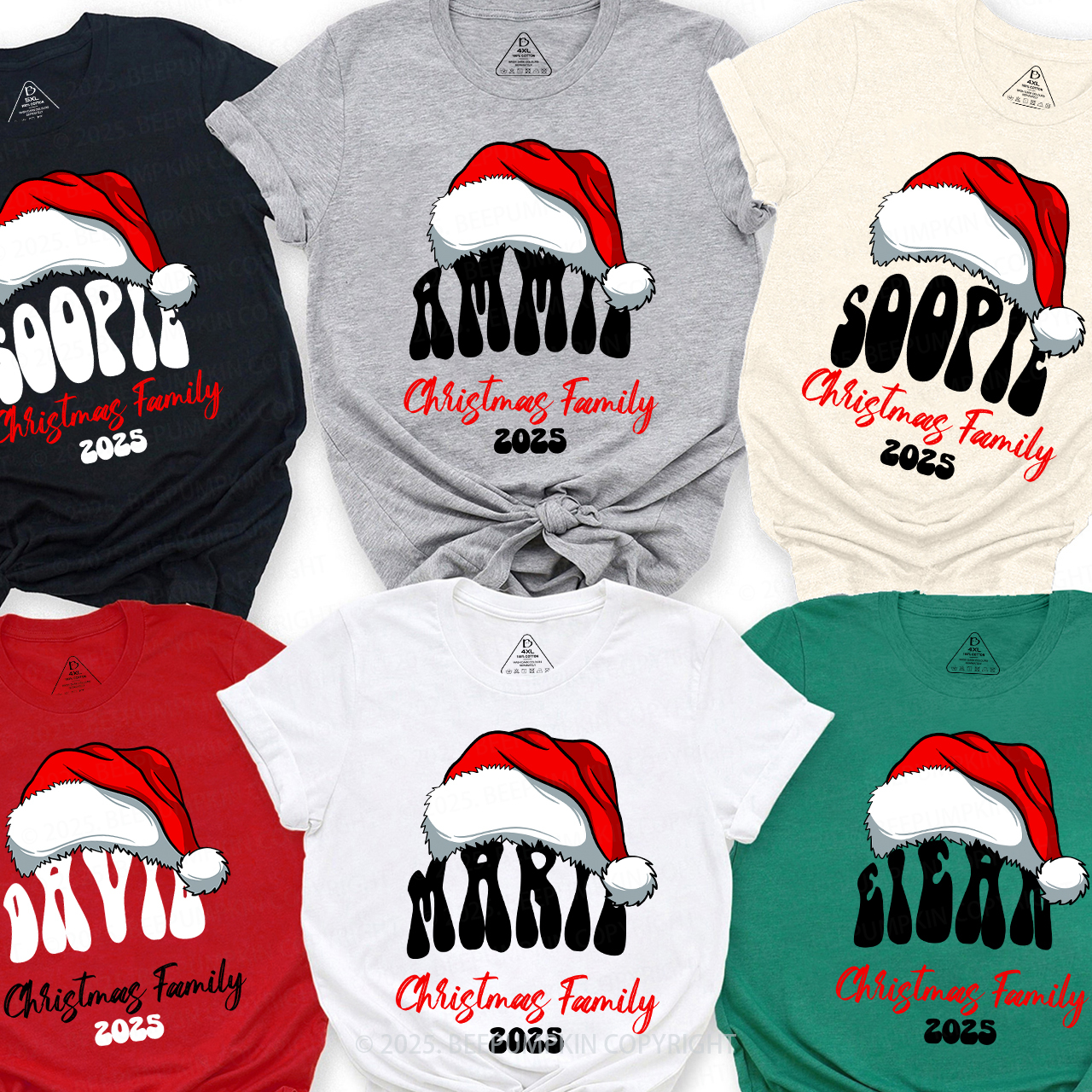 2025 Personalized Red Hat And Name Christmas Matching T-Shirts