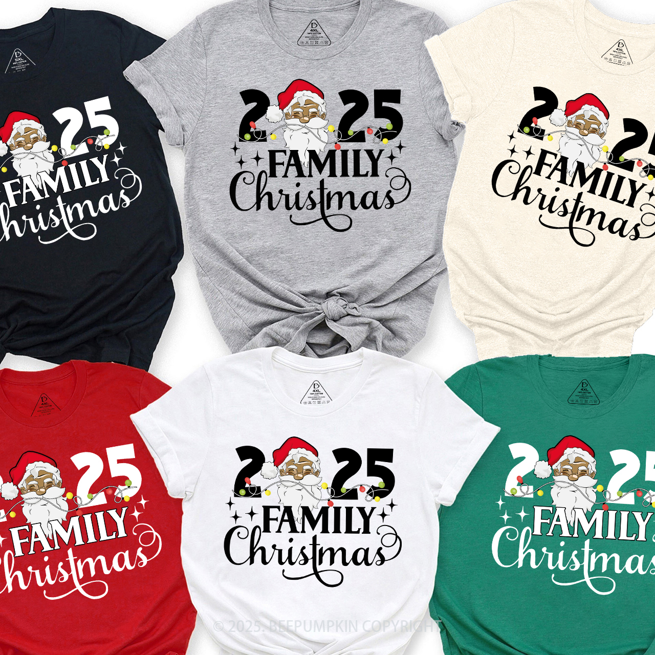 Santa Melanin Family Christmas 2025 T-Shirts Beepumpkin
