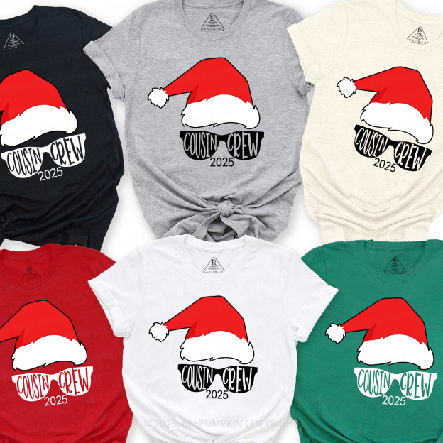 2025 Cousin Crew Red Santa Hat Christmas Matching Tees For Family Beepumpkin