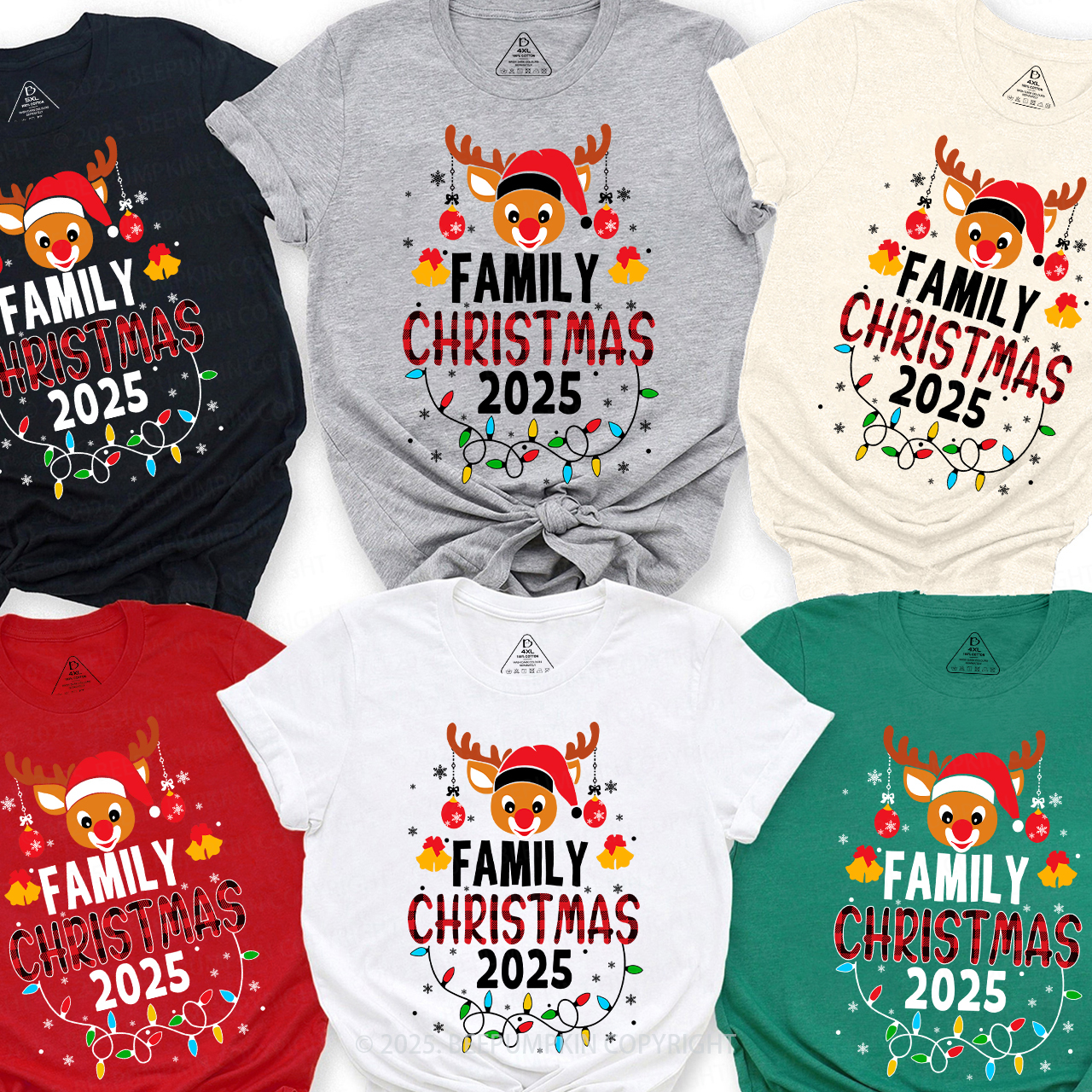 2025 Elk Light Christmas Holiday Family Matching T-Shirts Beepumpkin