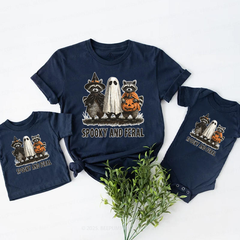 Spooky And Feral Raccoon Halloween Family Matching Shirts