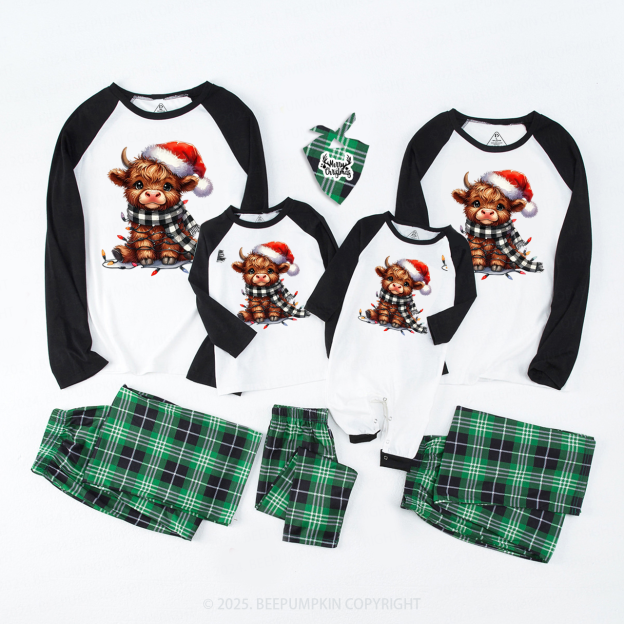 Christmas Lights Highland Cow Christmas Family Matching Pajamas