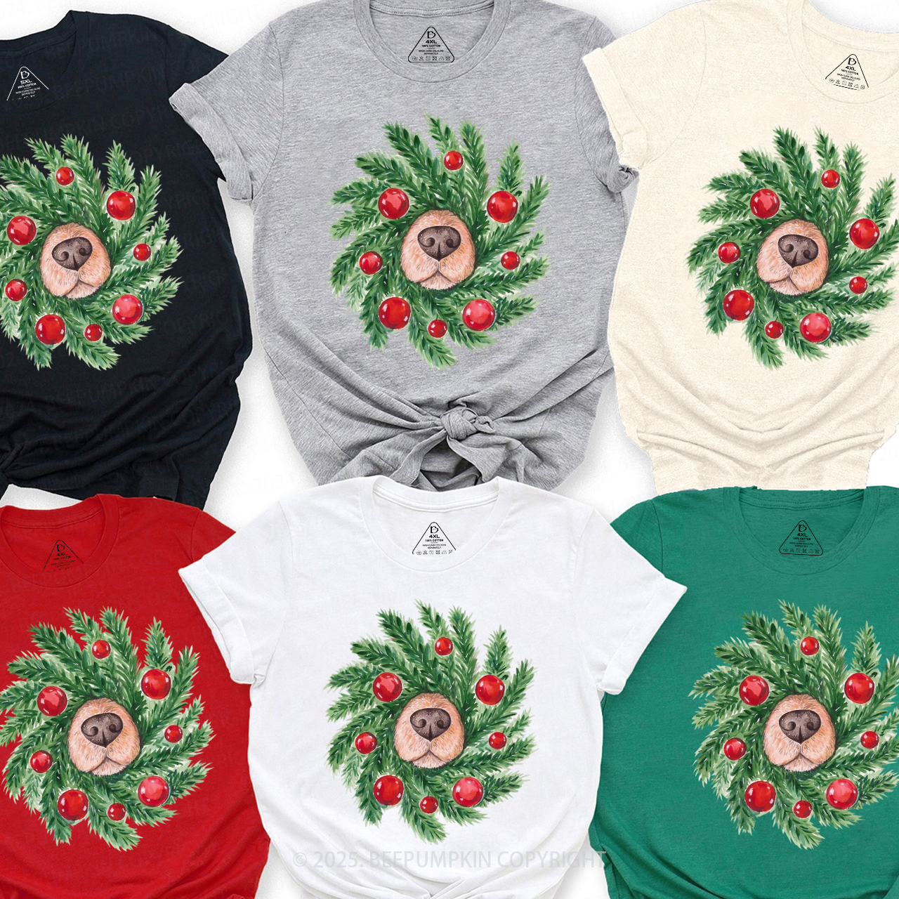 Dog Nose Christmas Wreath Family Matching T-Shirts Beepumpkin