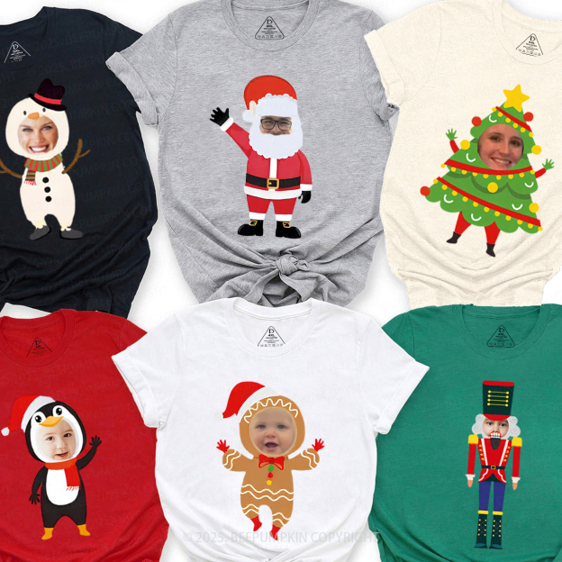 Personalized Christmas Characters Photo Frames Family Matching T-Shirts Beepumpkin