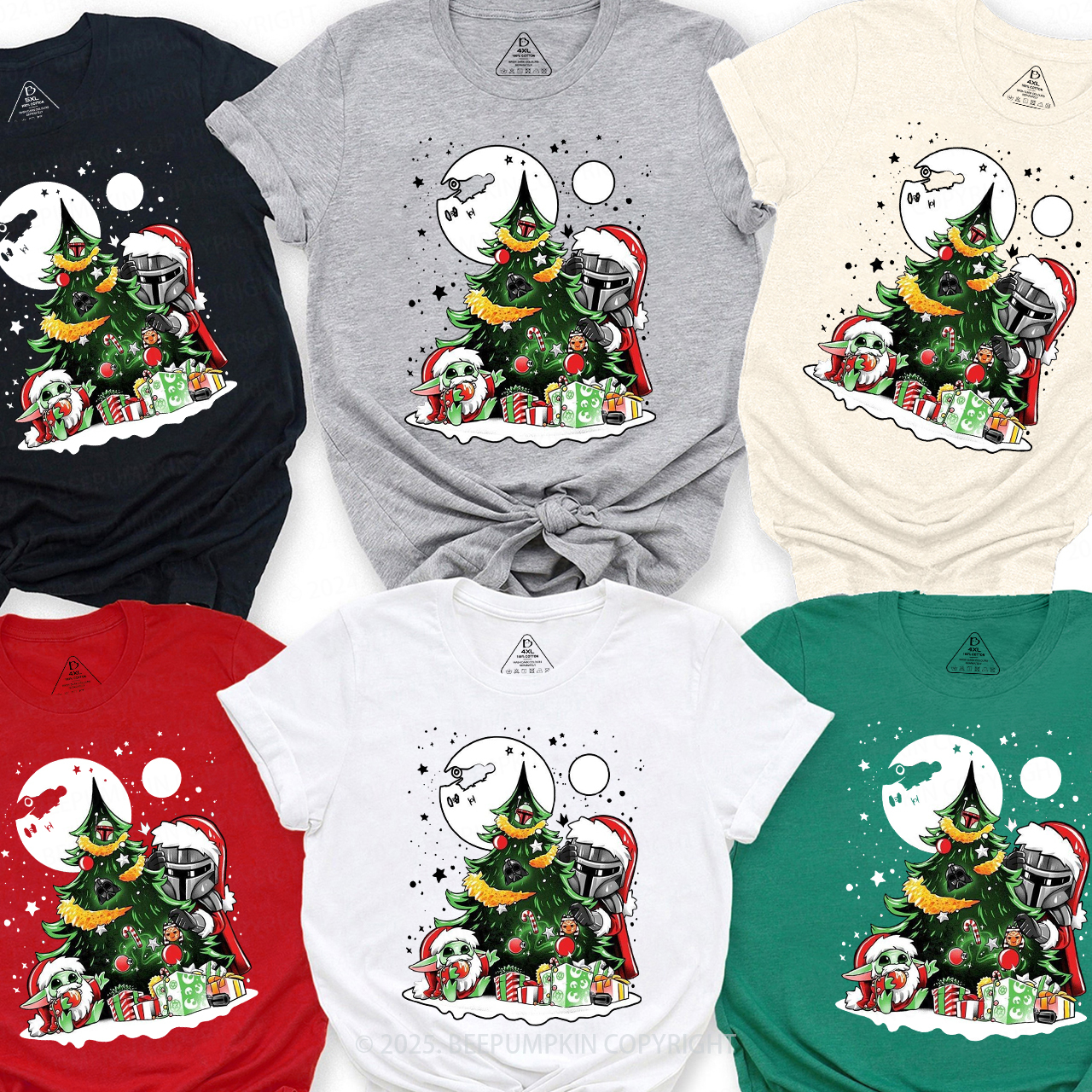 Moon Light Christmas Tree and Presents Space Style Family Matching T-Shirts Beepumpkin