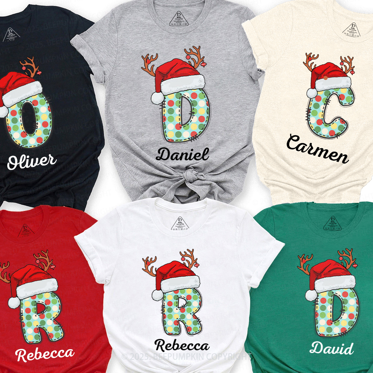 Personalized Monogram Christmas Party Family Matching T-Shirts Beepumpkin
