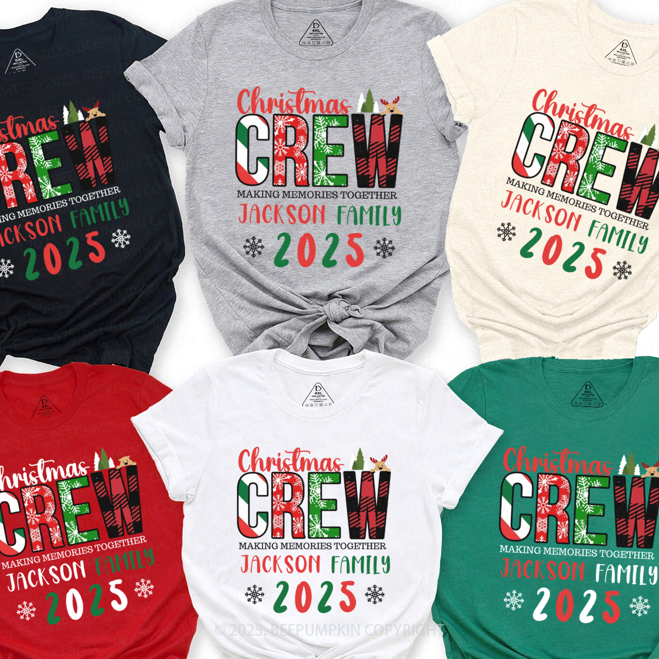 Personalized Christmas Crew 2025 Family Matching T-Shirts Beepumpkin