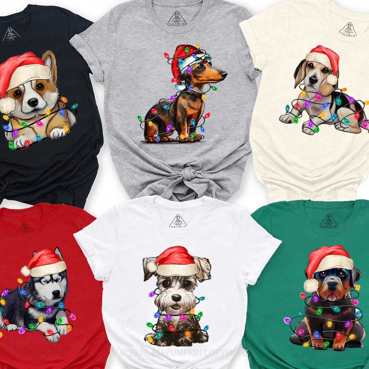 Personalized Dog Christmas Tree Lights Family Matching T-Shirts Beepumpkin