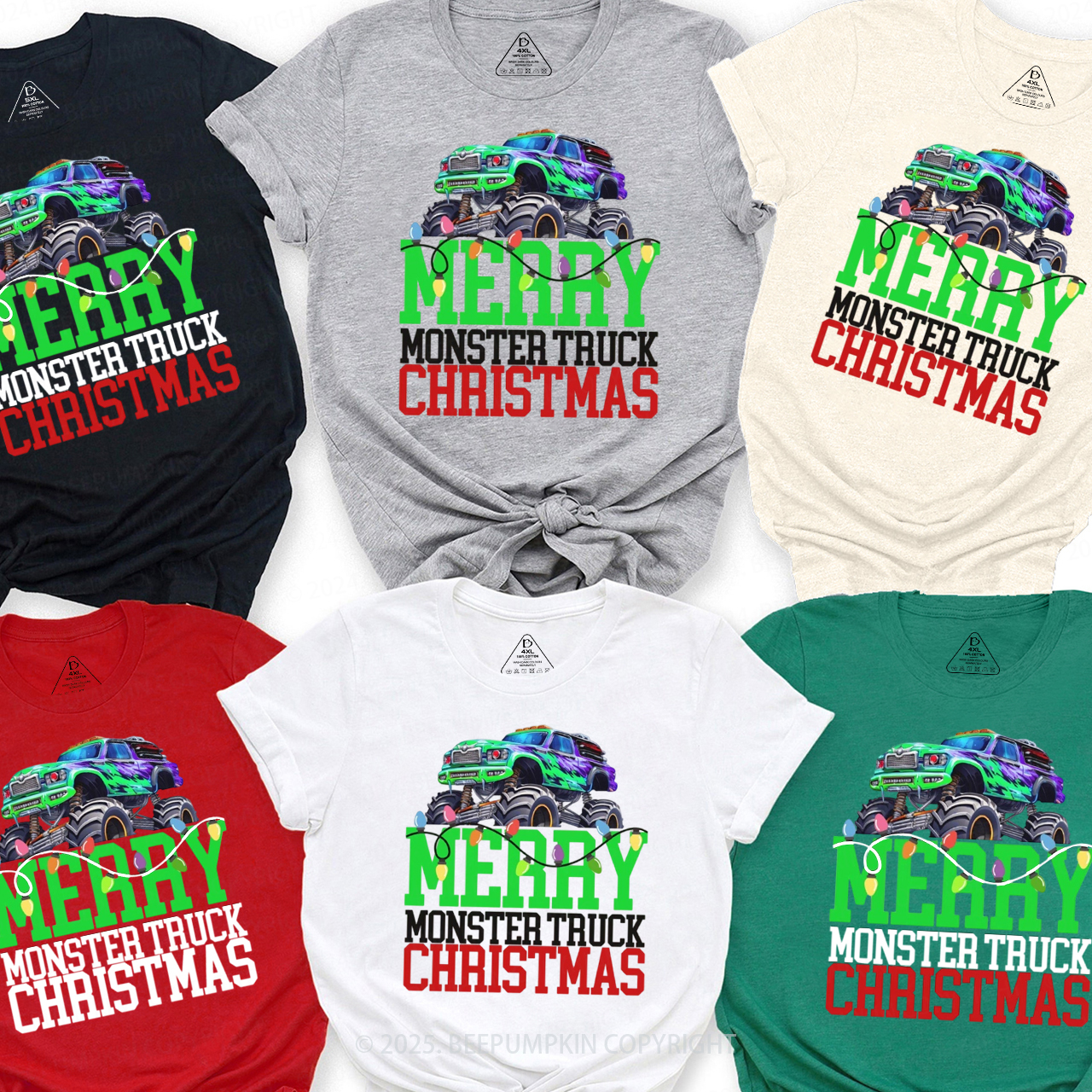 Monster Truck Christmas Family Matching T-Shirts Beepumpkin