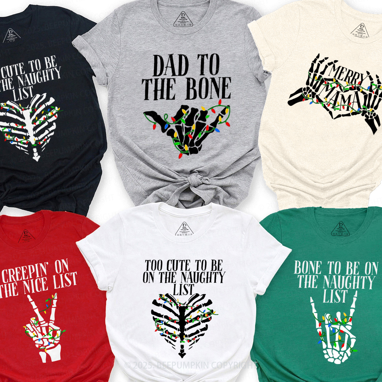 Personalized Skeleton Christmas Family Matching T-Shirts Beepumpkin