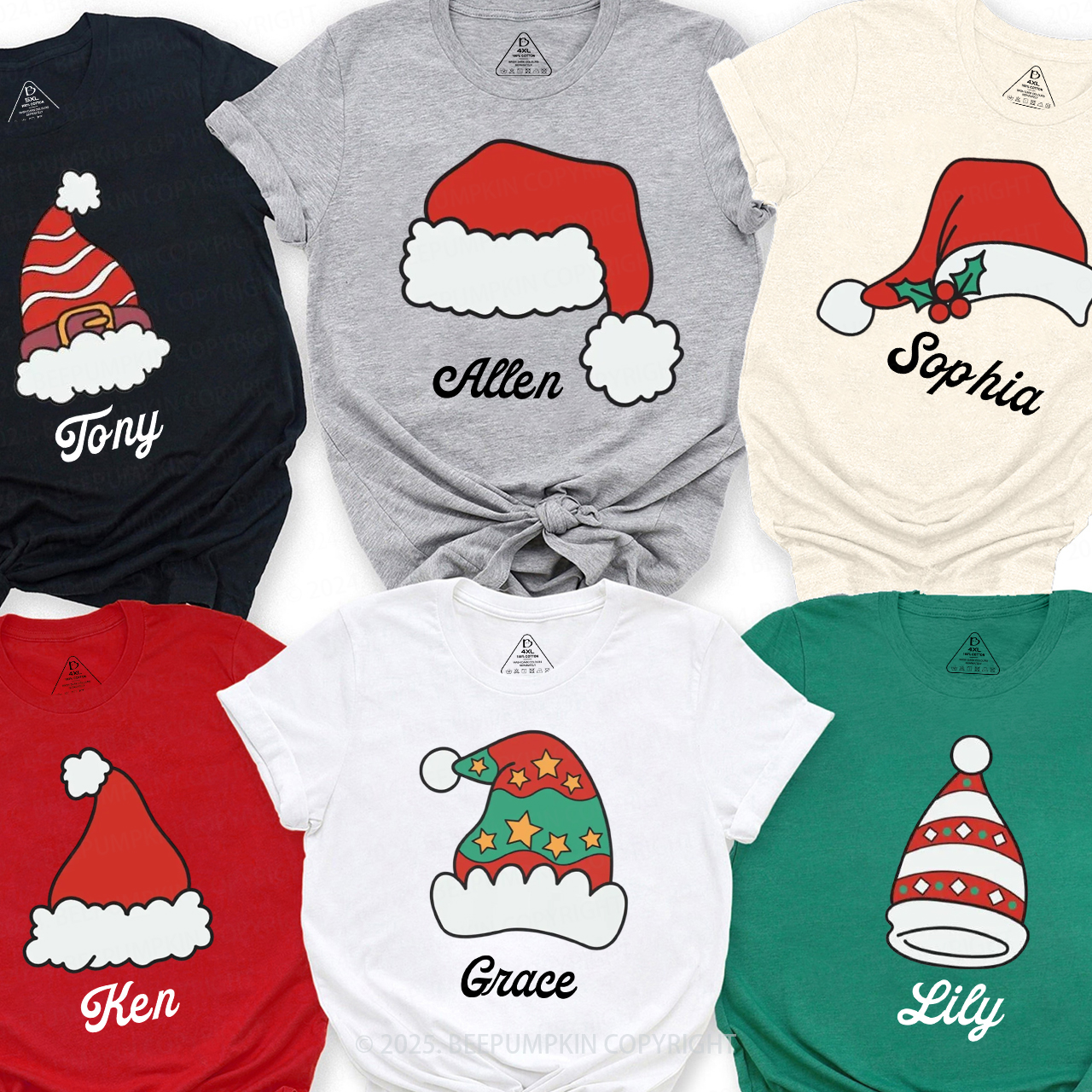 Personalized Santa Hat Christmas Family Matching T-Shirts Beepumpkin
